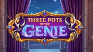 Tampilan visual slot Three Pots of the Genie dengan latar belakang gurun dan lampu ajaib.